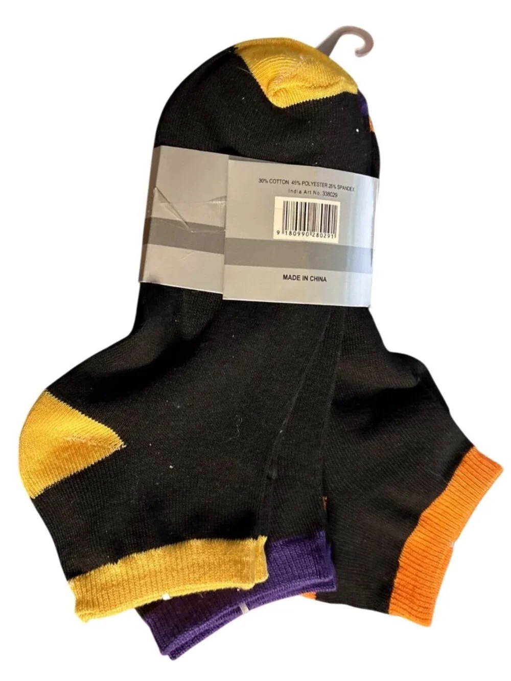 Womens Frenchic Designer Ankle Socks 9-11 Multi-Pack Purple Black Orange Yellow
